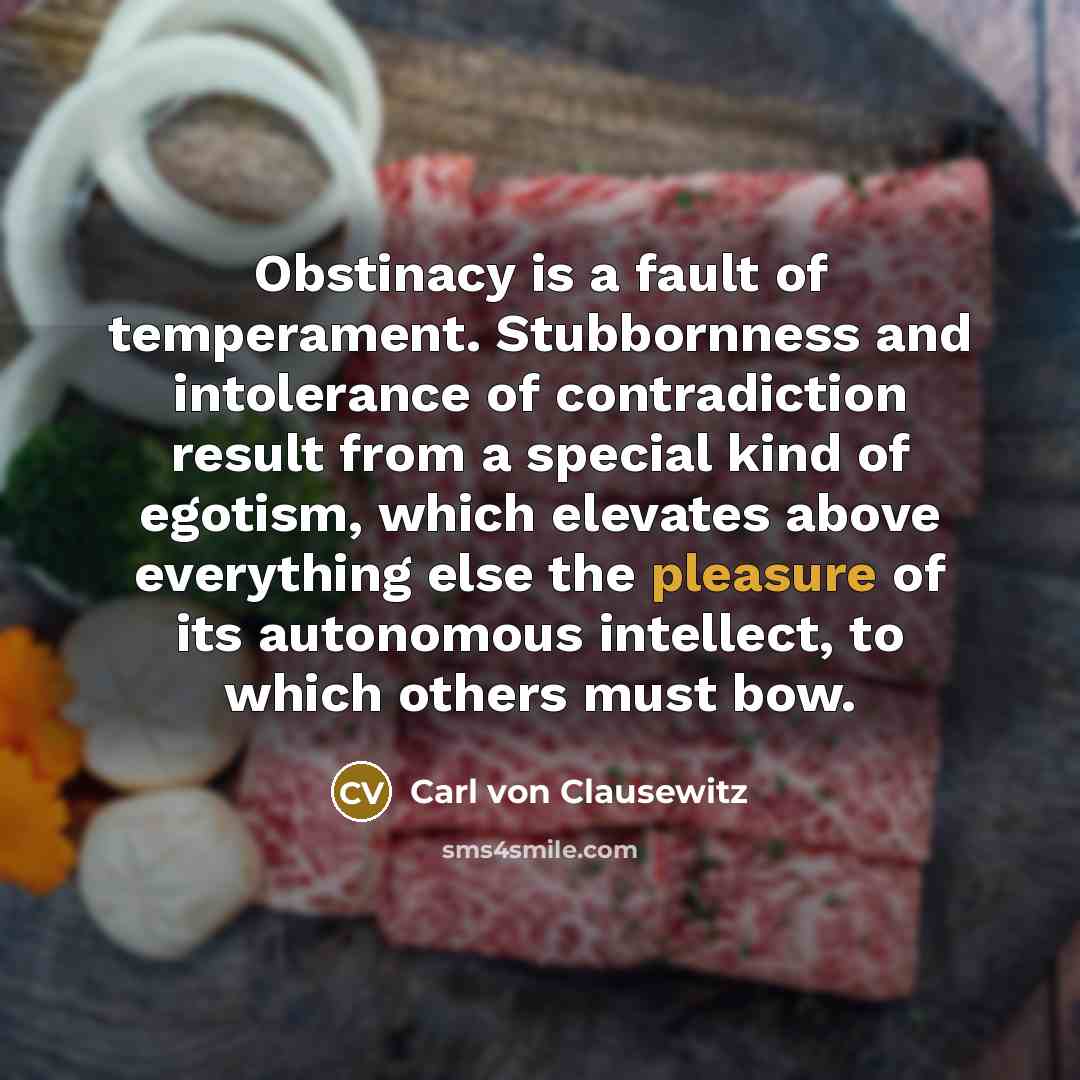 “Obstinacy is a fault of temperament. Stubbornness and intolerance of…” quote by Carl von Clausewitz