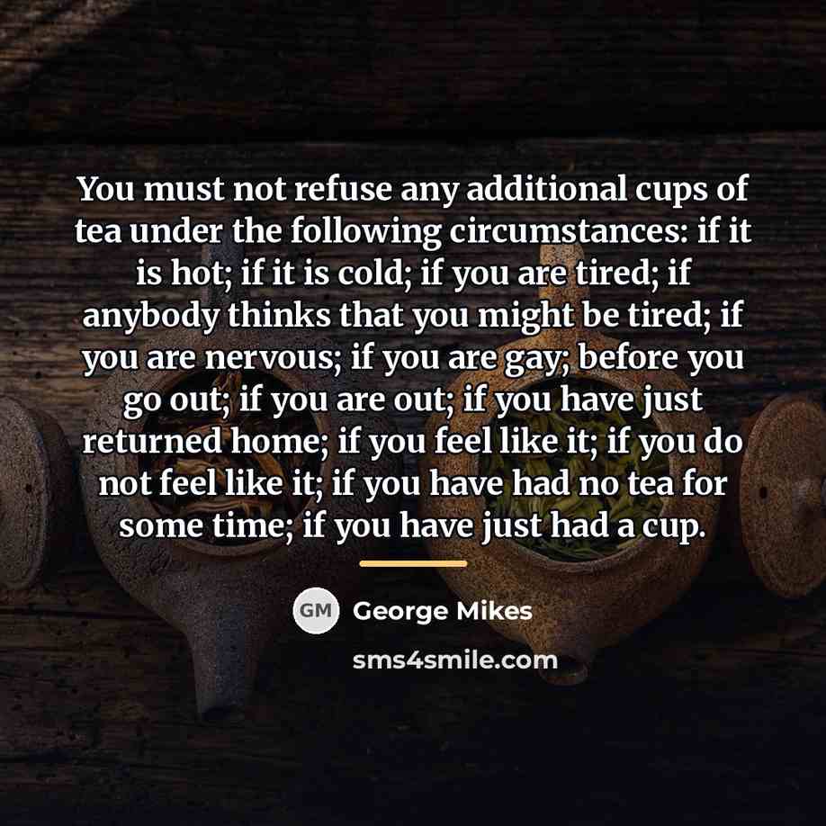 “You must not refuse any additional cups of tea under…” quote by George Mikes