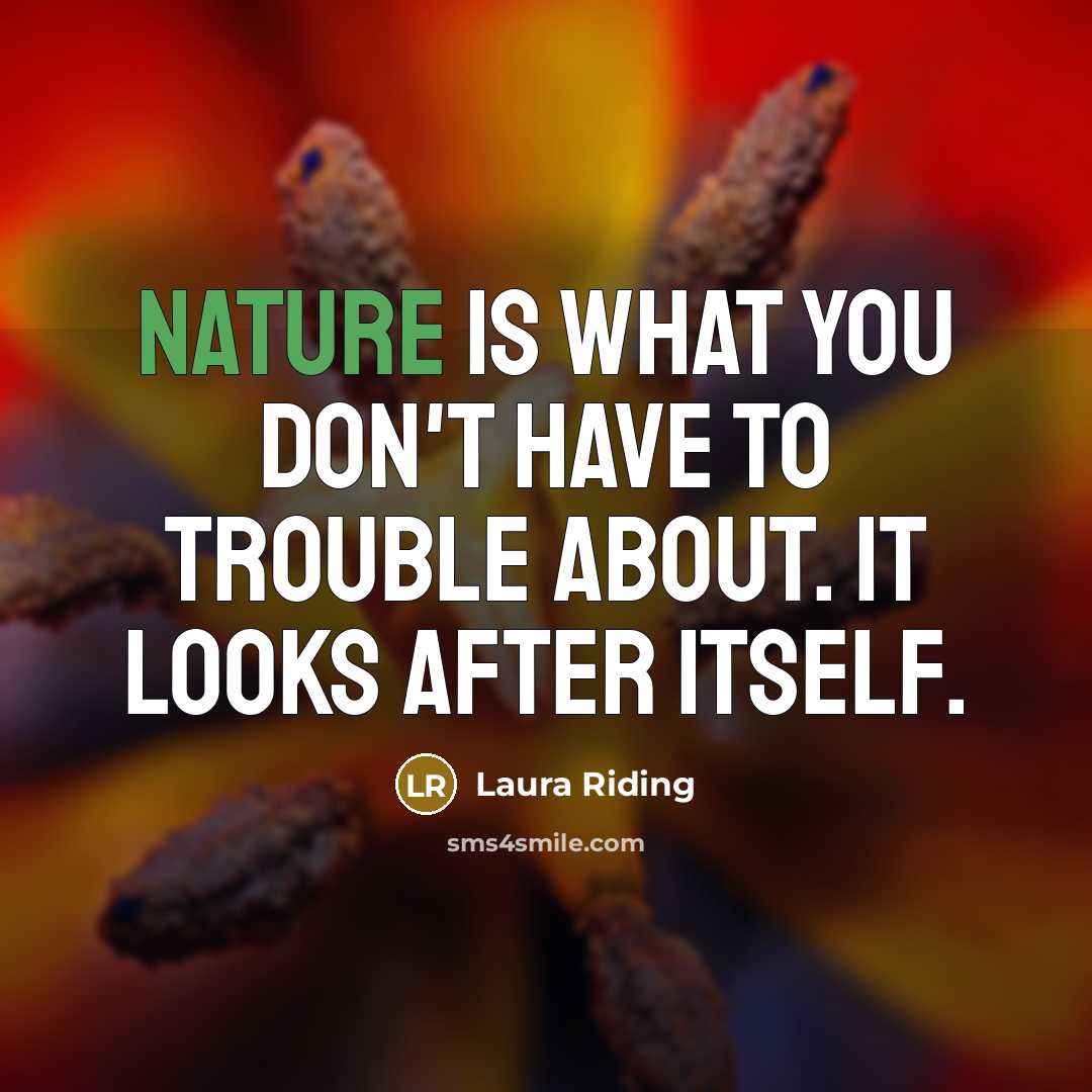 “Nature is what you don't have to trouble about. It…” quote by Laura Riding