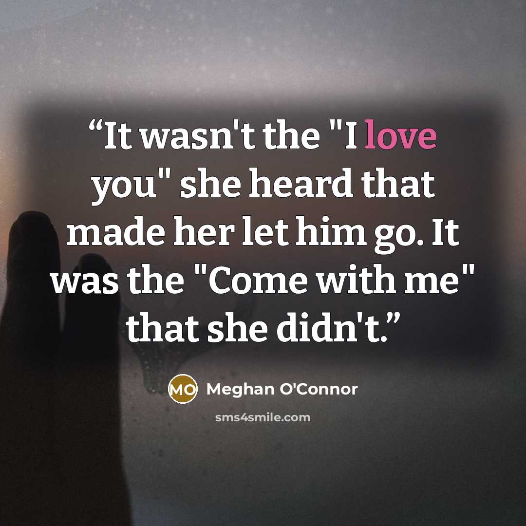 “It wasn't the "I love you" she heard that made her let him go. It was the "Come with me" that she didn't.” quote by Meghan O'Connor