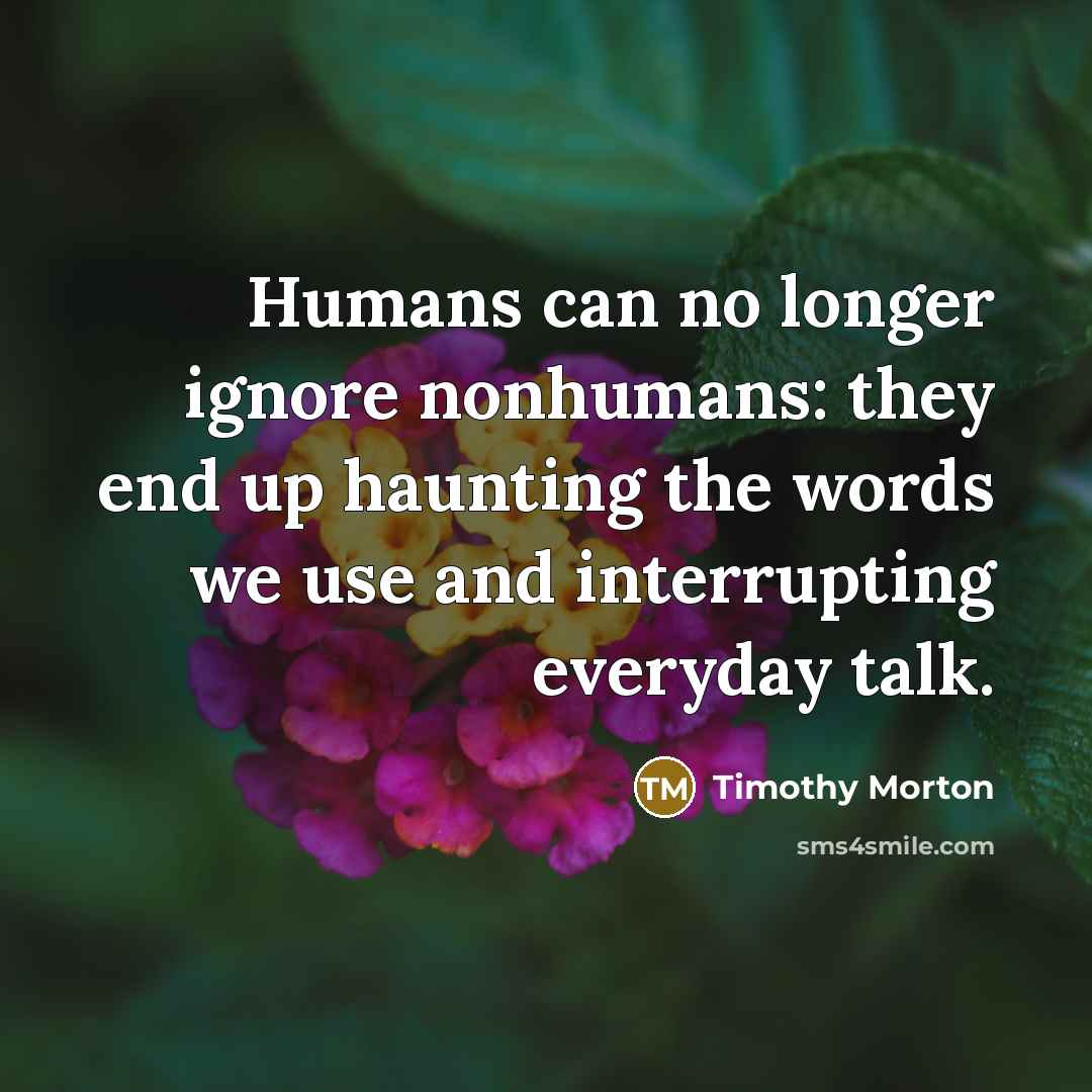 “Humans can no longer ignore nonhumans: they end up haunting…” quote by Timothy Morton