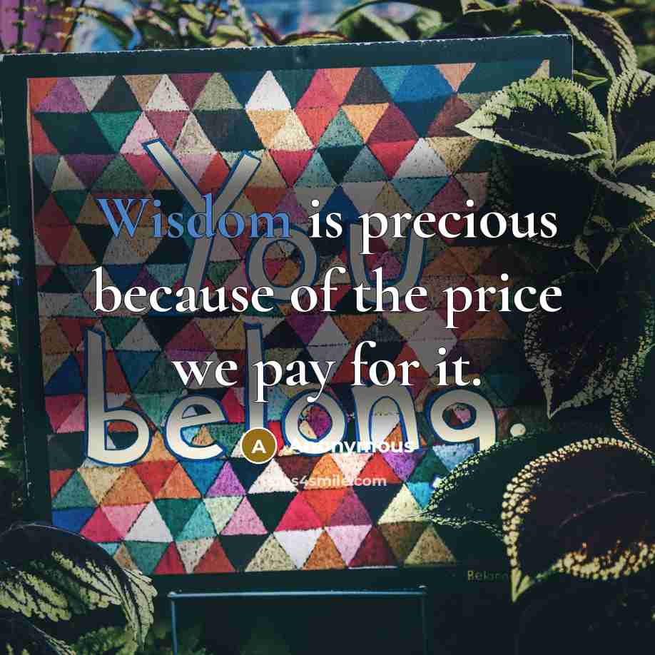 “Wisdom is precious because of the price we pay for…” quote by Anonymous