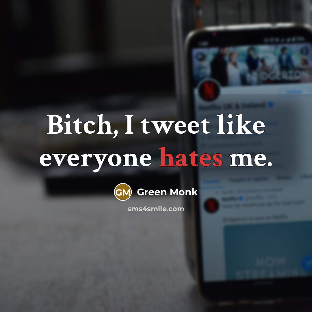 “Bitch, I tweet like everyone hates me.” quote by Green Monk