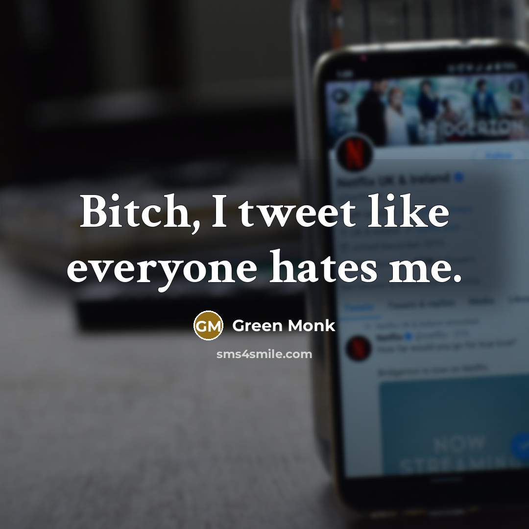 “Bitch, I tweet like everyone hates me.…” quote by Green Monk