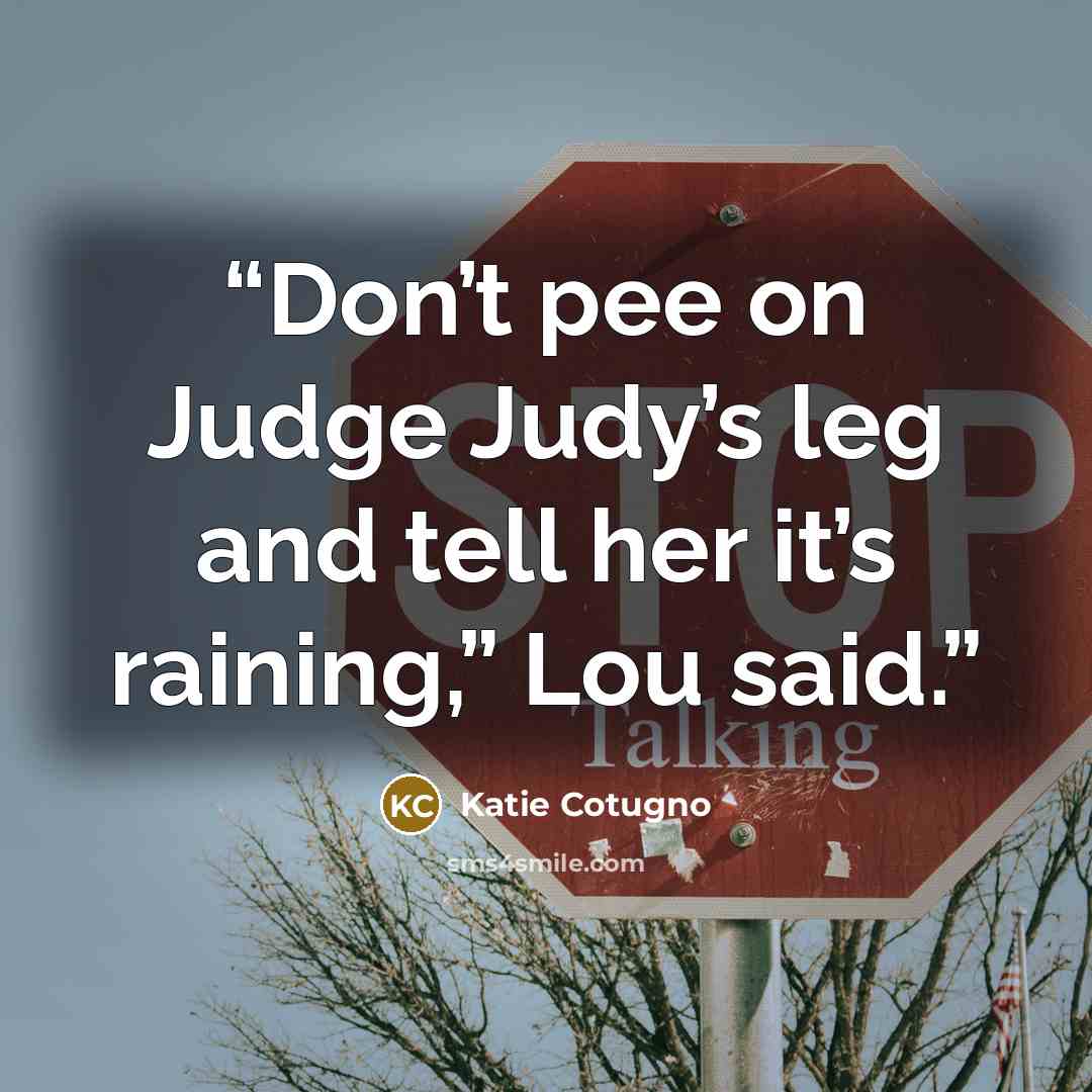 “Don’t pee on Judge Judy’s leg and tell her it’s raining,” Lou said.” quote by Katie Cotugno