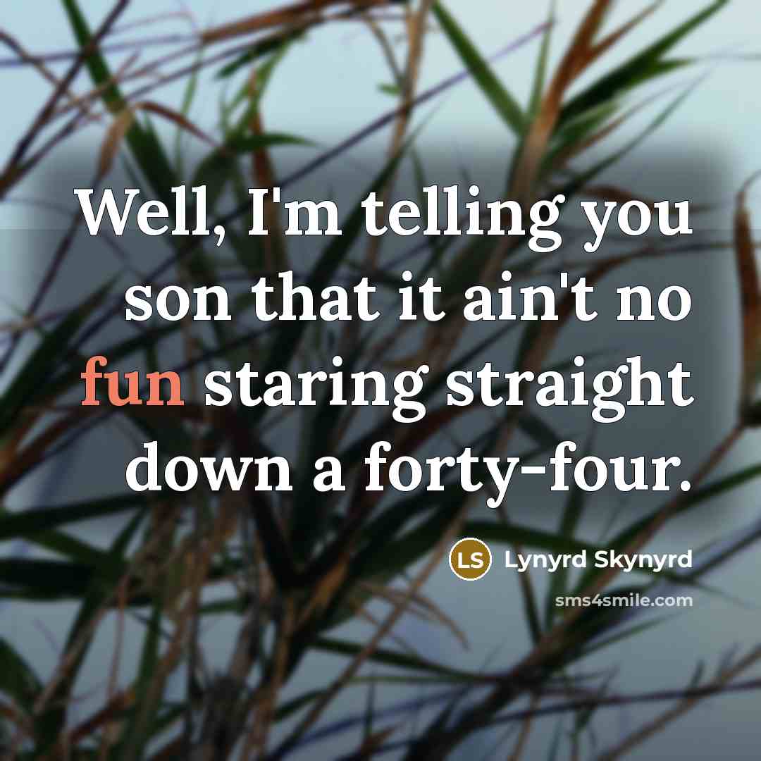 “Well, I'm telling you son that it ain't no fun staring straight down a forty-four.” quote by Lynyrd Skynyrd