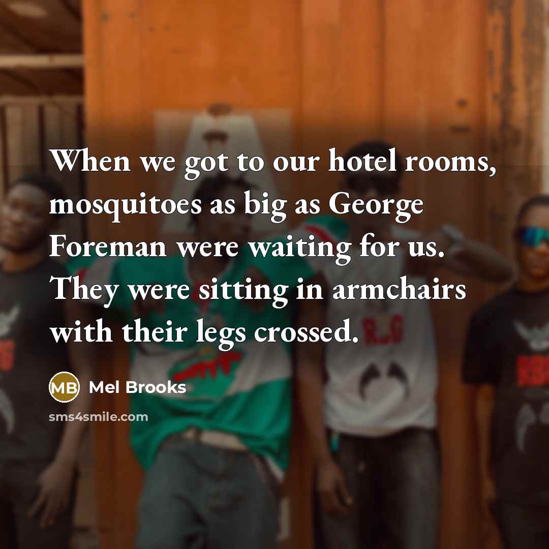 “When we got to our hotel rooms, mosquitoes as big…” quote by Mel Brooks