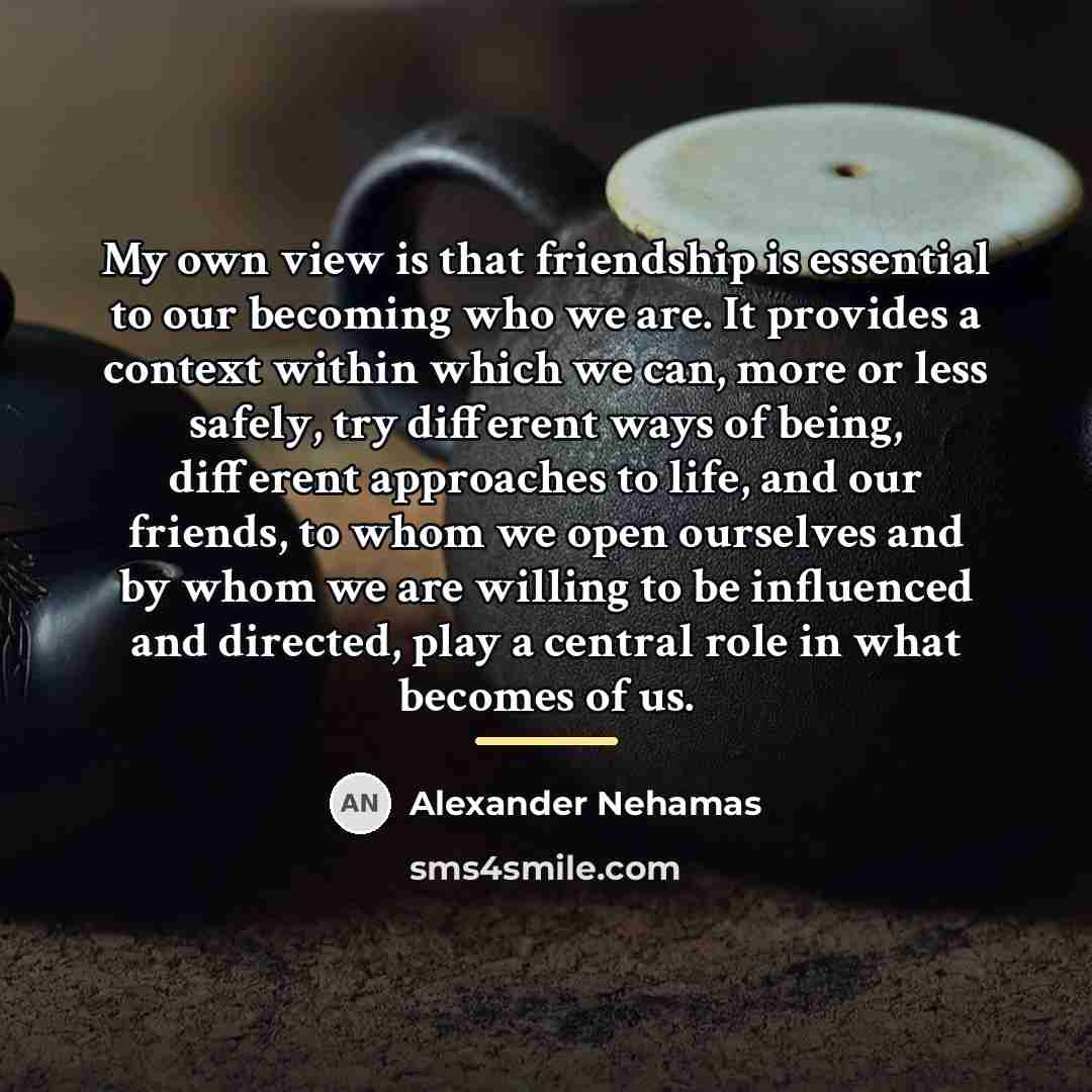 “My own view is that friendship is essential to our…” quote by Alexander Nehamas