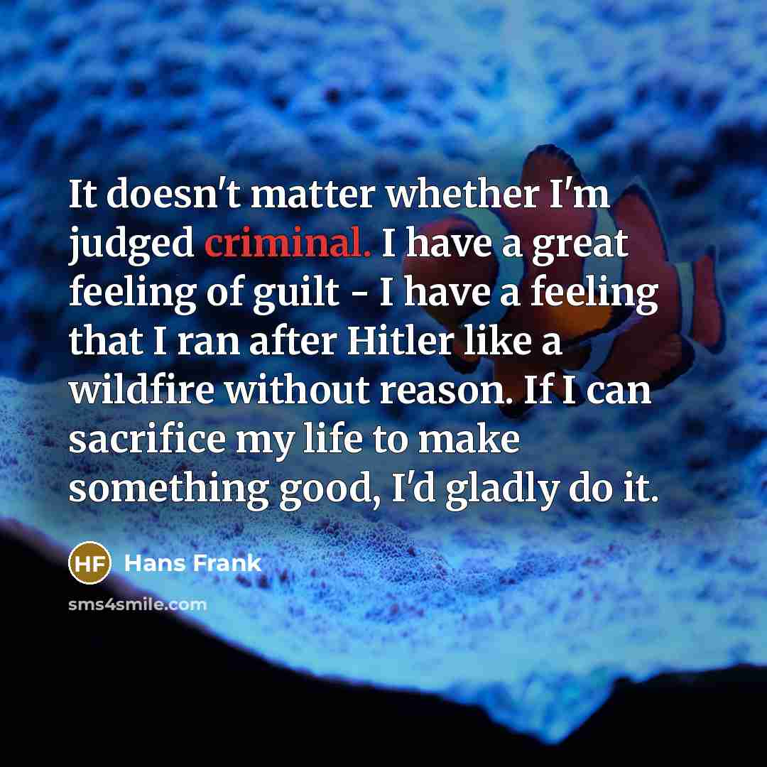 “It doesn't matter whether I'm judged criminal. I have a…” quote by Hans Frank