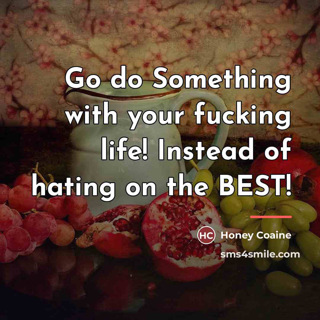 “Go do Something with your fucking life! Instead of hating…” quote by Honey Coaine