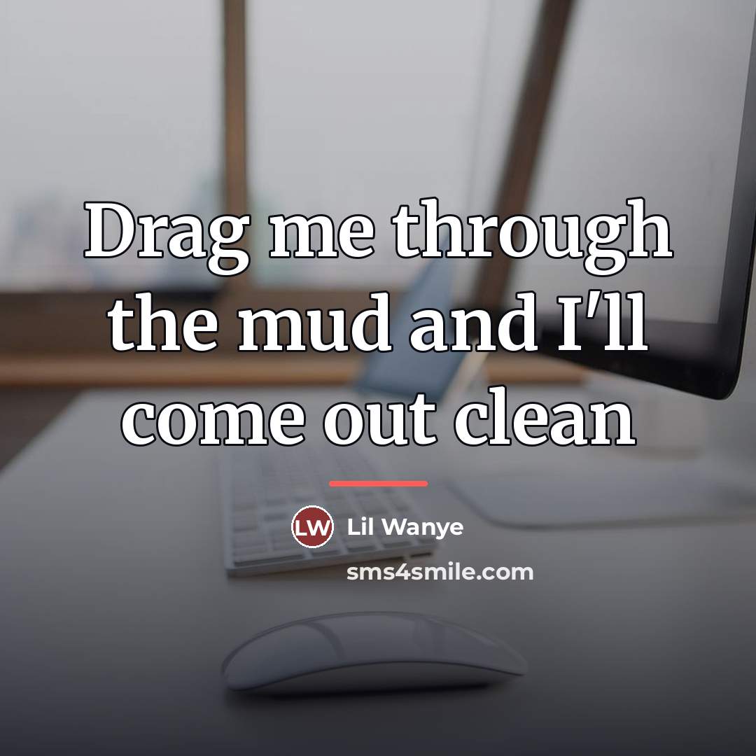 “Drag me through the mud and I'll come out clean…” quote by Lil Wanye