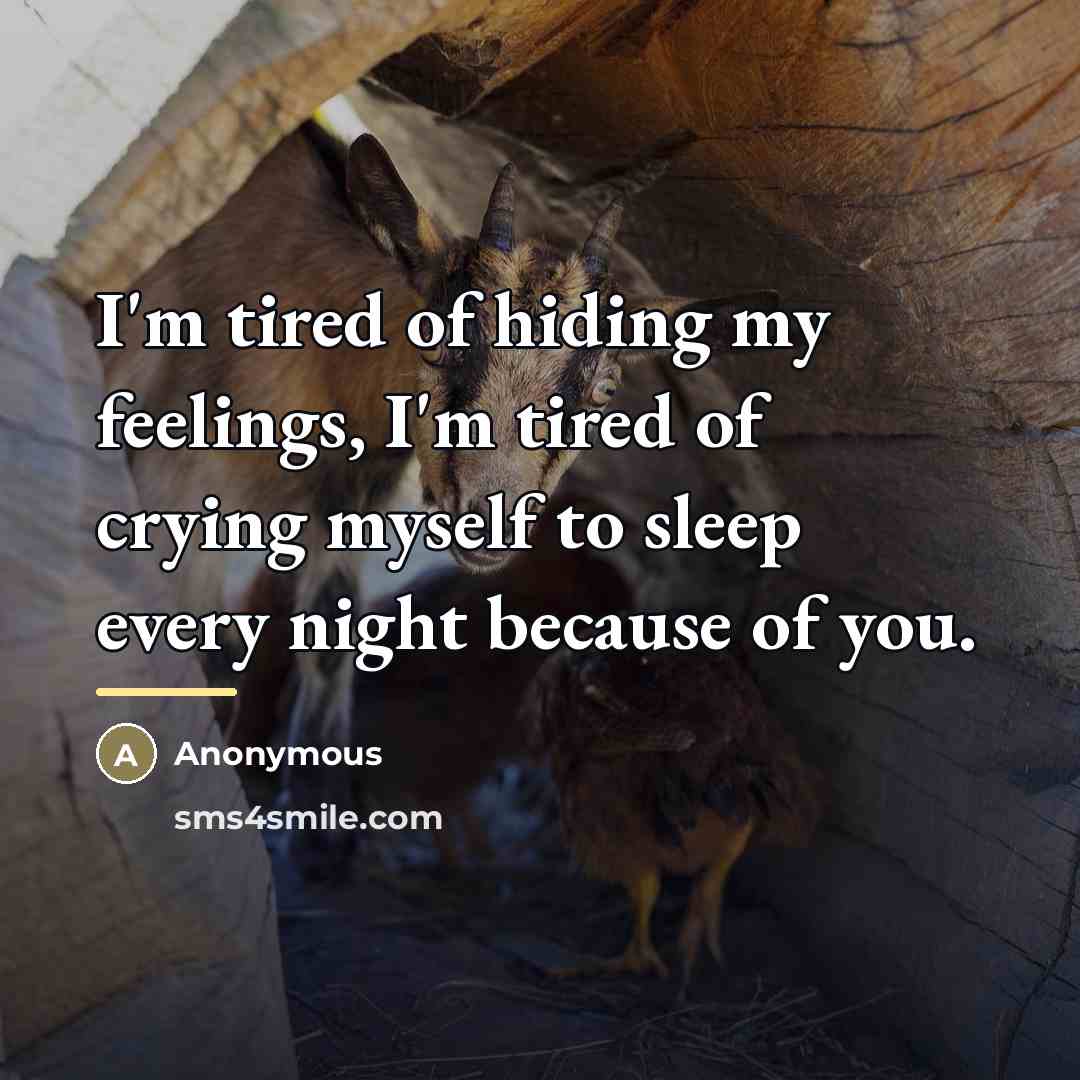 “I'm tired of hiding my feelings, I'm tired of crying…” quote by Anonymous