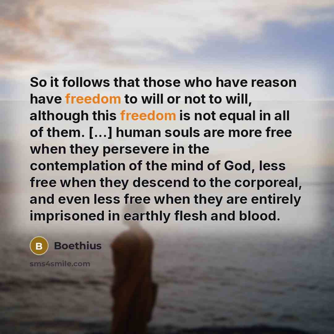 “So it follows that those who have reason have freedom…” quote by Boethius