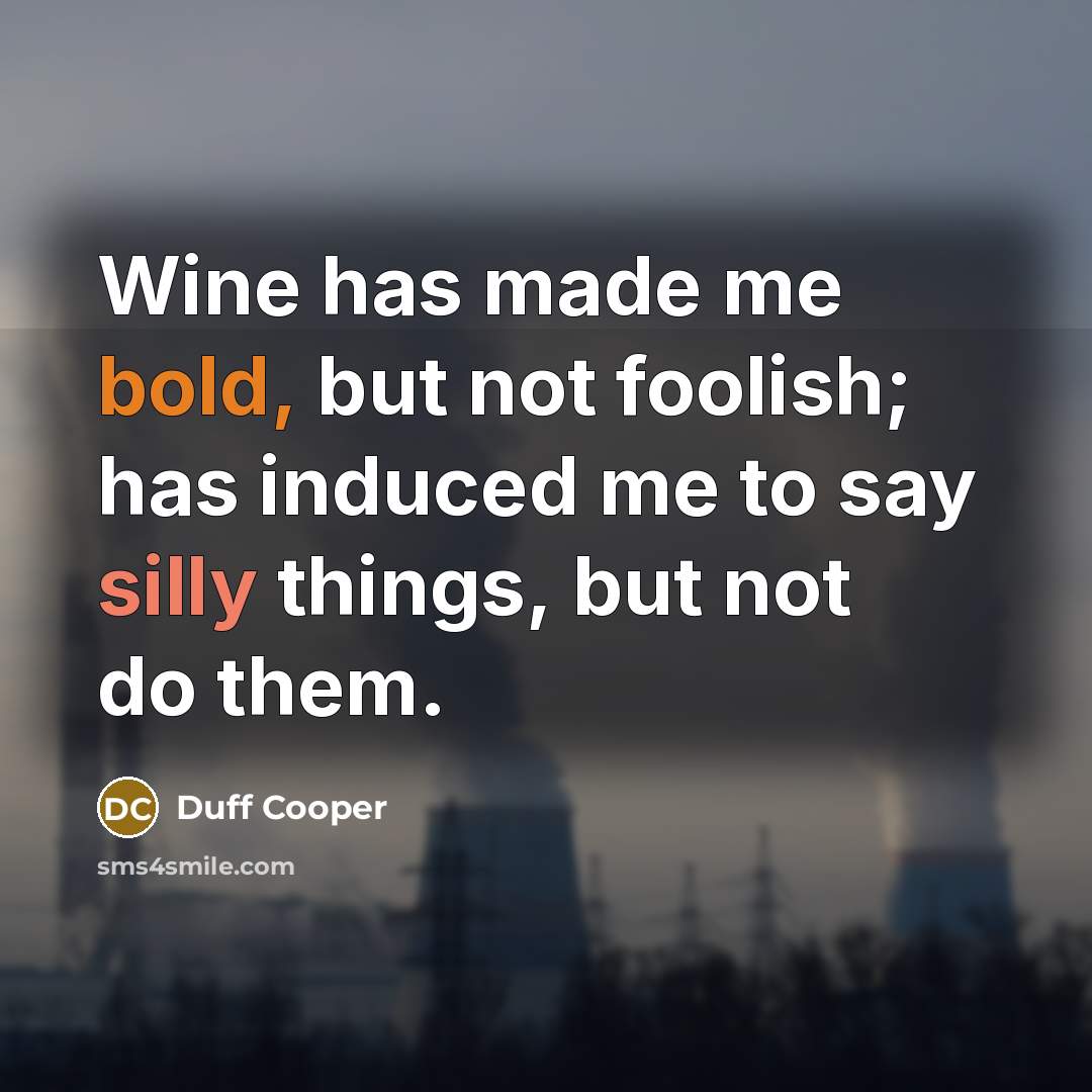 “Wine has made me bold, but not foolish; has induced me to say silly things, but not do them.” quote by Duff Cooper