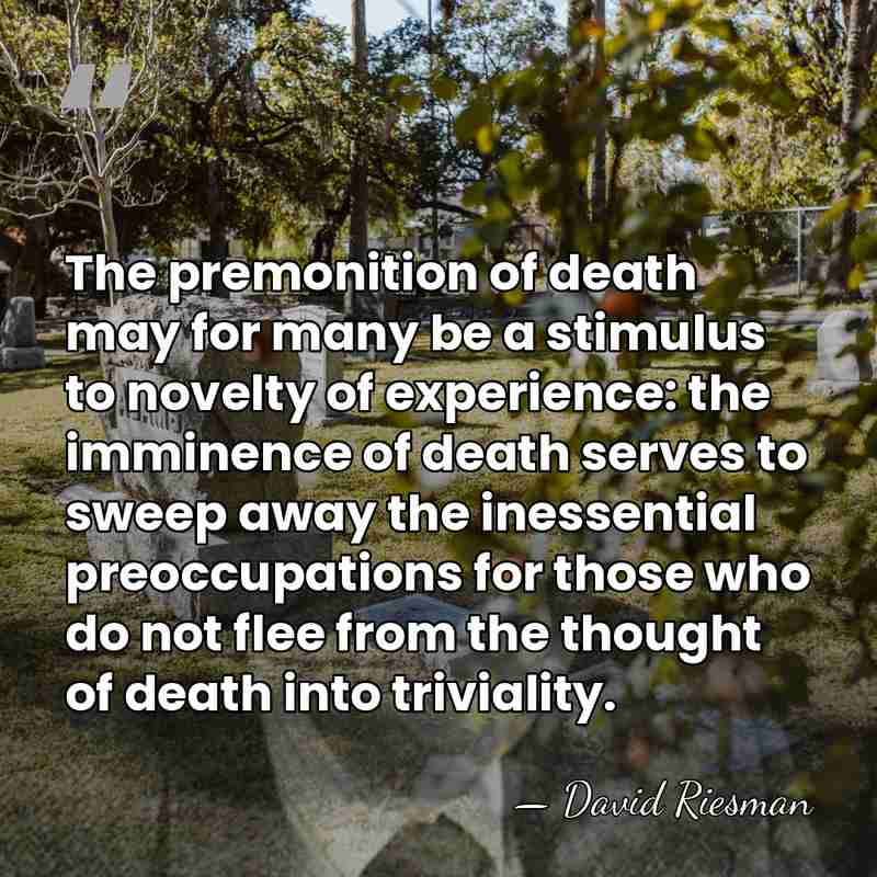 The premonition of death may for many be a stimulus to novelty&hellip; - David Riesman