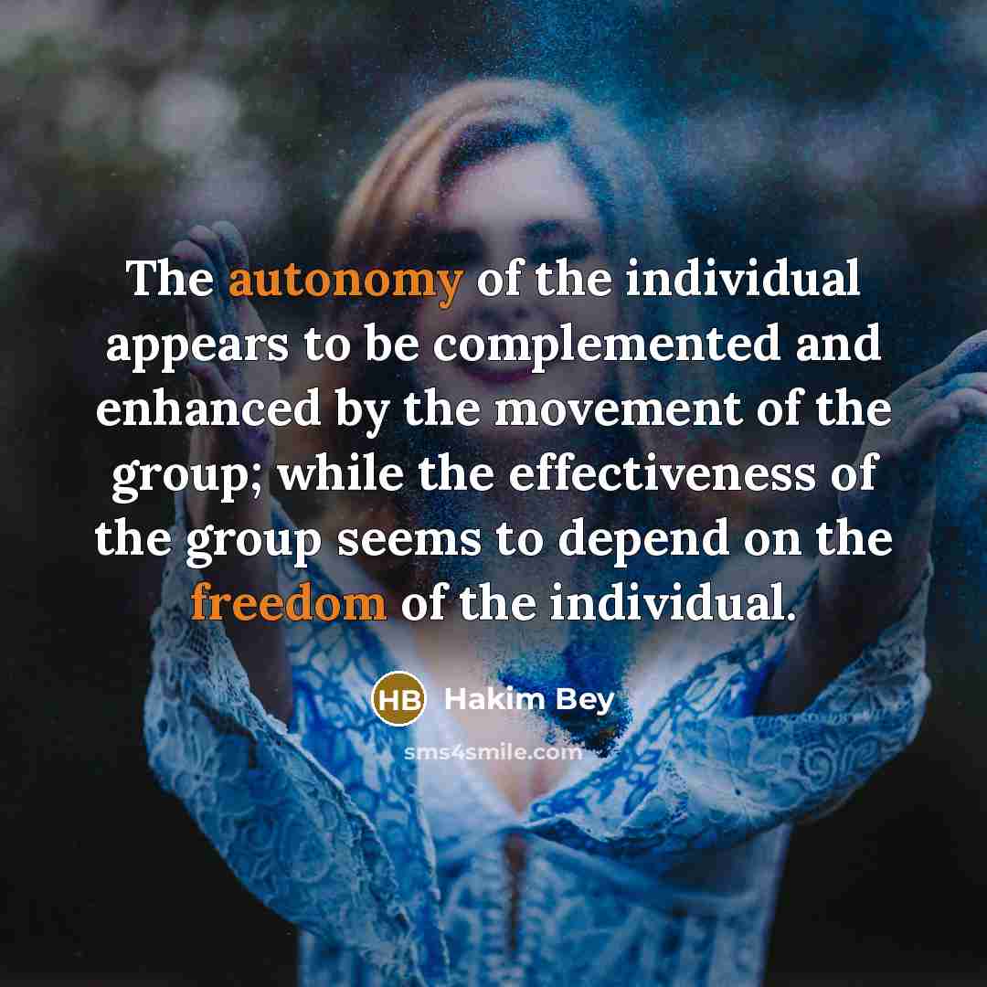 “The autonomy of the individual appears to be complemented and…” quote by Hakim Bey