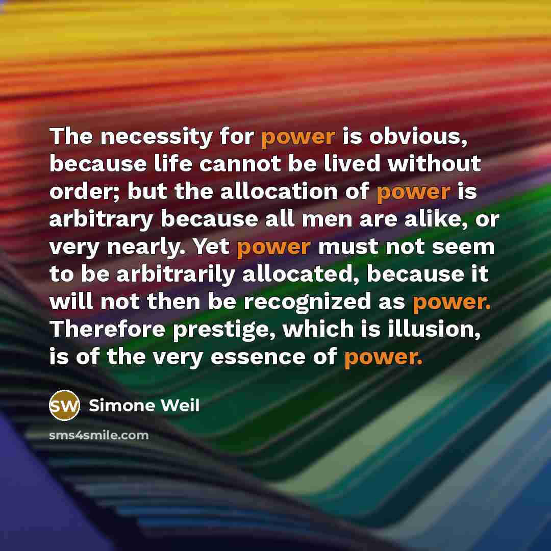 “The necessity for power is obvious, because life cannot be…” quote by Simone Weil