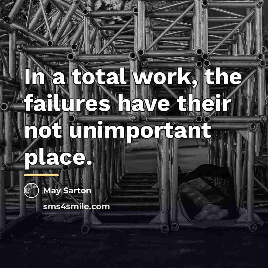 “In a total work, the failures have their not unimportant…” quote by May Sarton