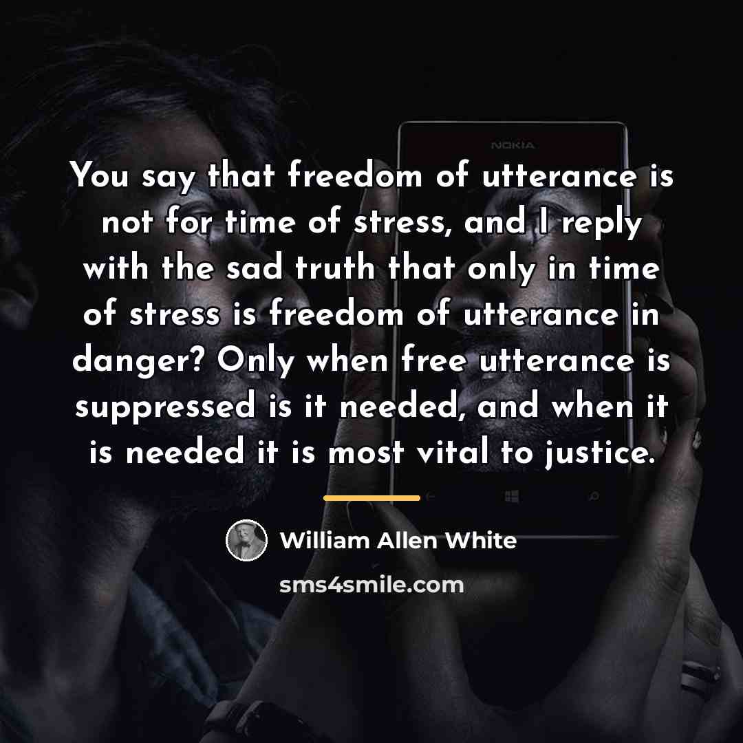 “You say that freedom of utterance is not for time…” quote by William Allen White