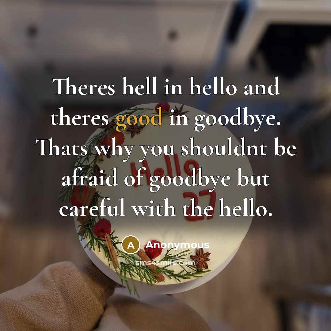 “Theres hell in hello and theres good in goodbye. Thats…” quote by Anonymous