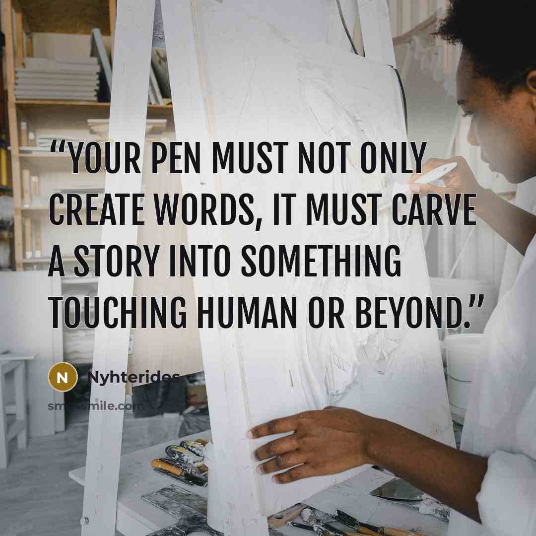 “Your pen must not only create words, it must carve a story into something touching human or beyond.” quote by Nyhterides