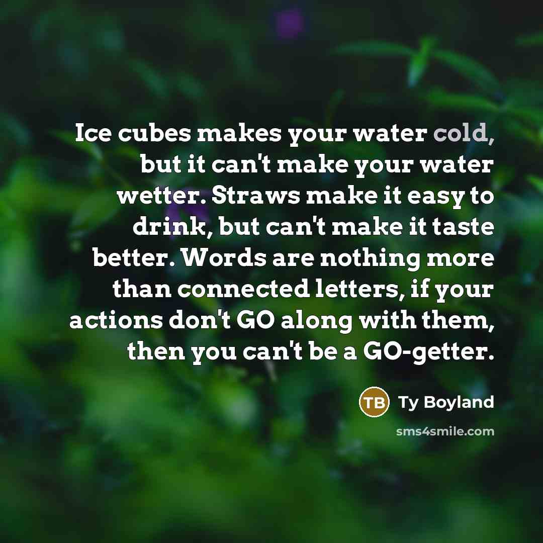 “Ice cubes makes your water cold, but it can't make…” quote by Ty Boyland