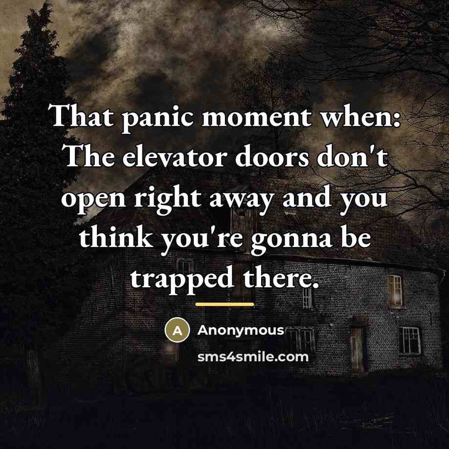 “That panic moment when: The elevator doors don't open right…” quote by Anonymous