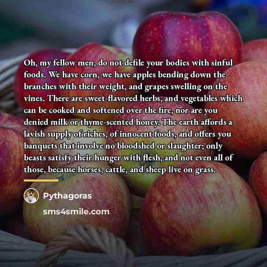 “Oh, my fellow men, do not defile your bodies with…” quote by Pythagoras