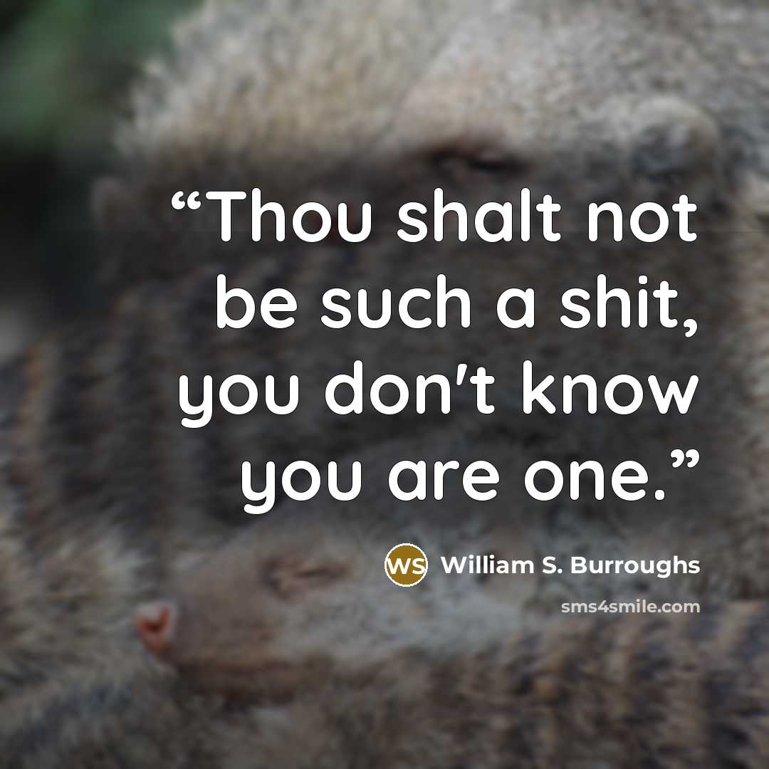 “Thou shalt not be such a shit, you don't know you are one.” quote by William S. Burroughs