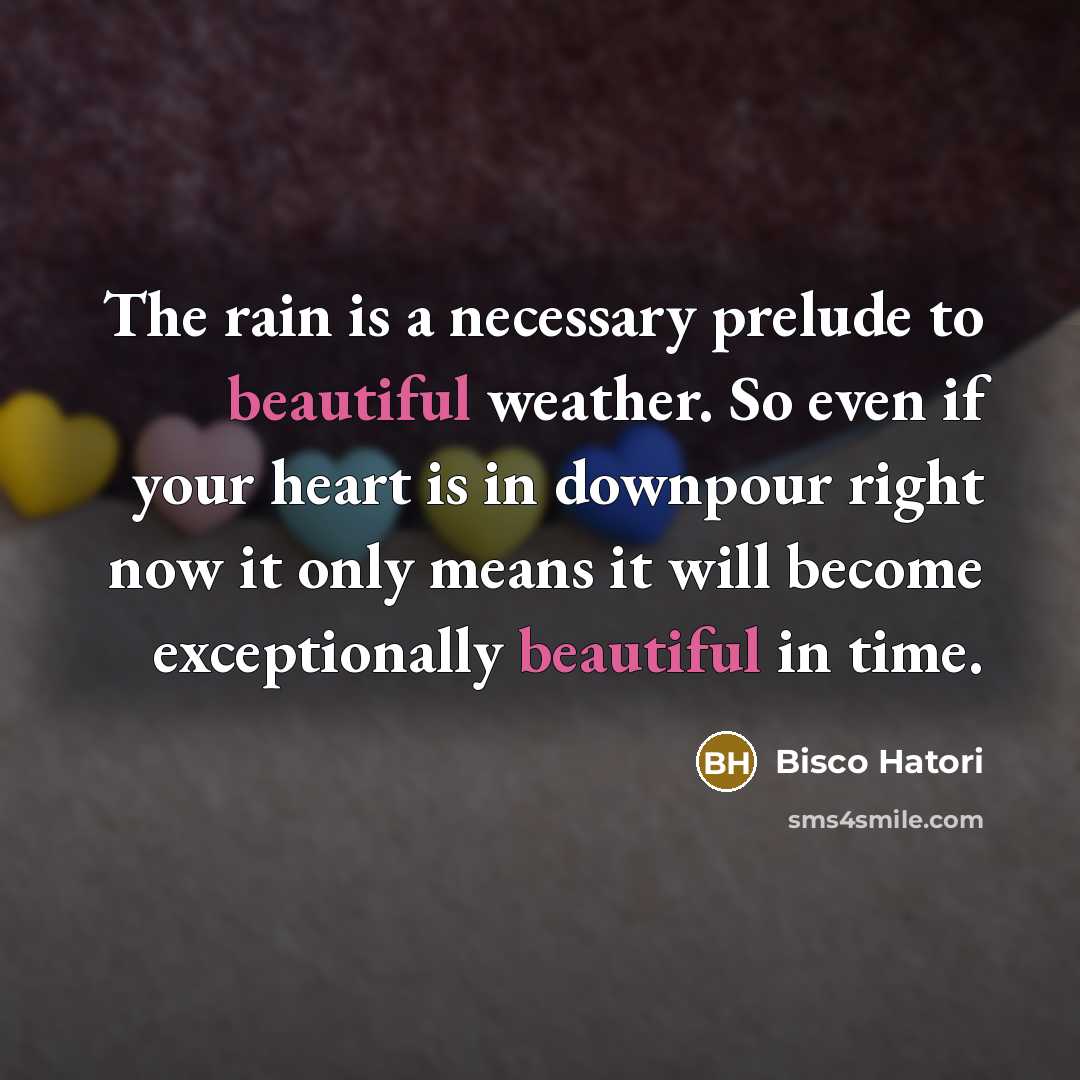“The rain is a necessary prelude to beautiful weather. So…” quote by Bisco Hatori