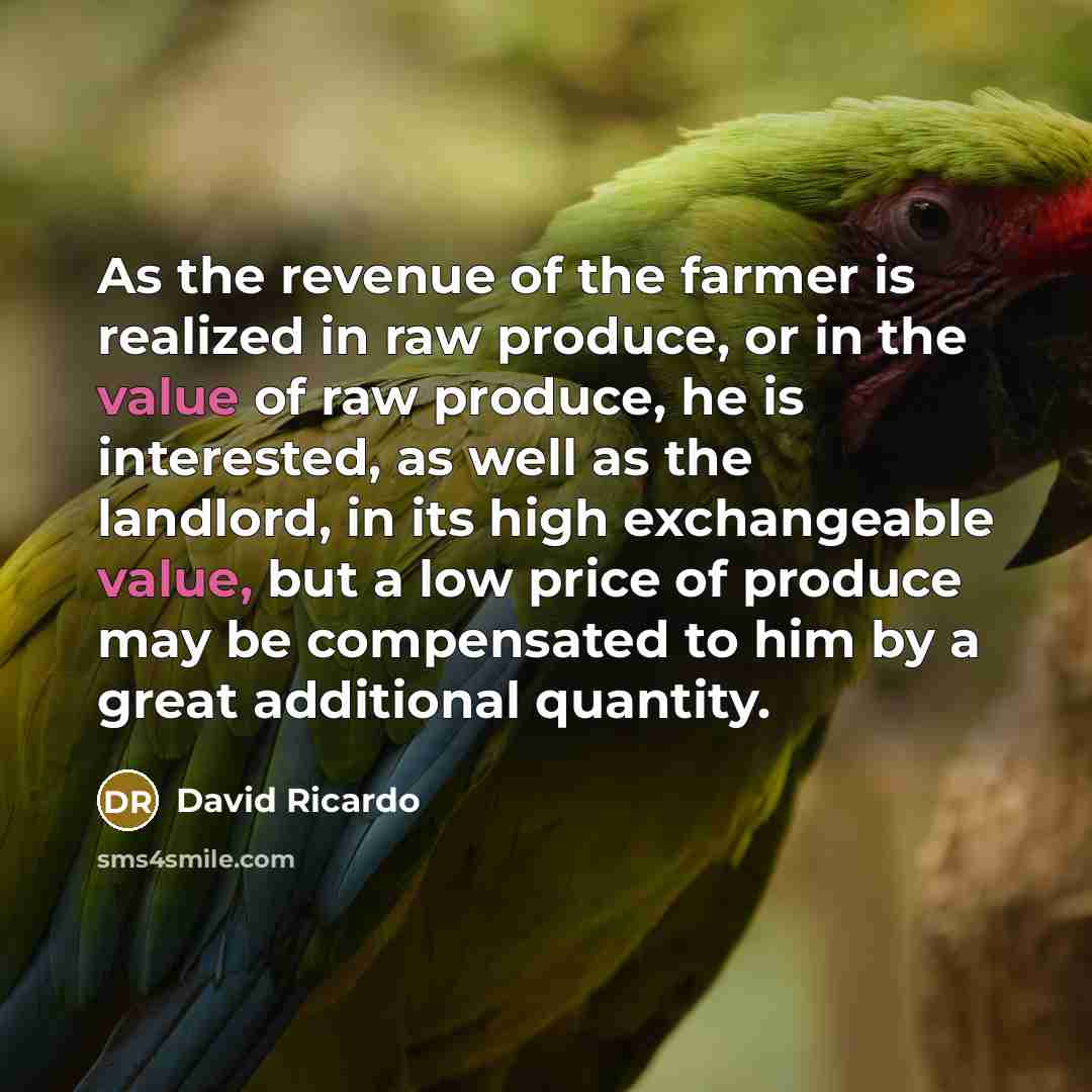 “As the revenue of the farmer is realized in raw…” quote by David Ricardo