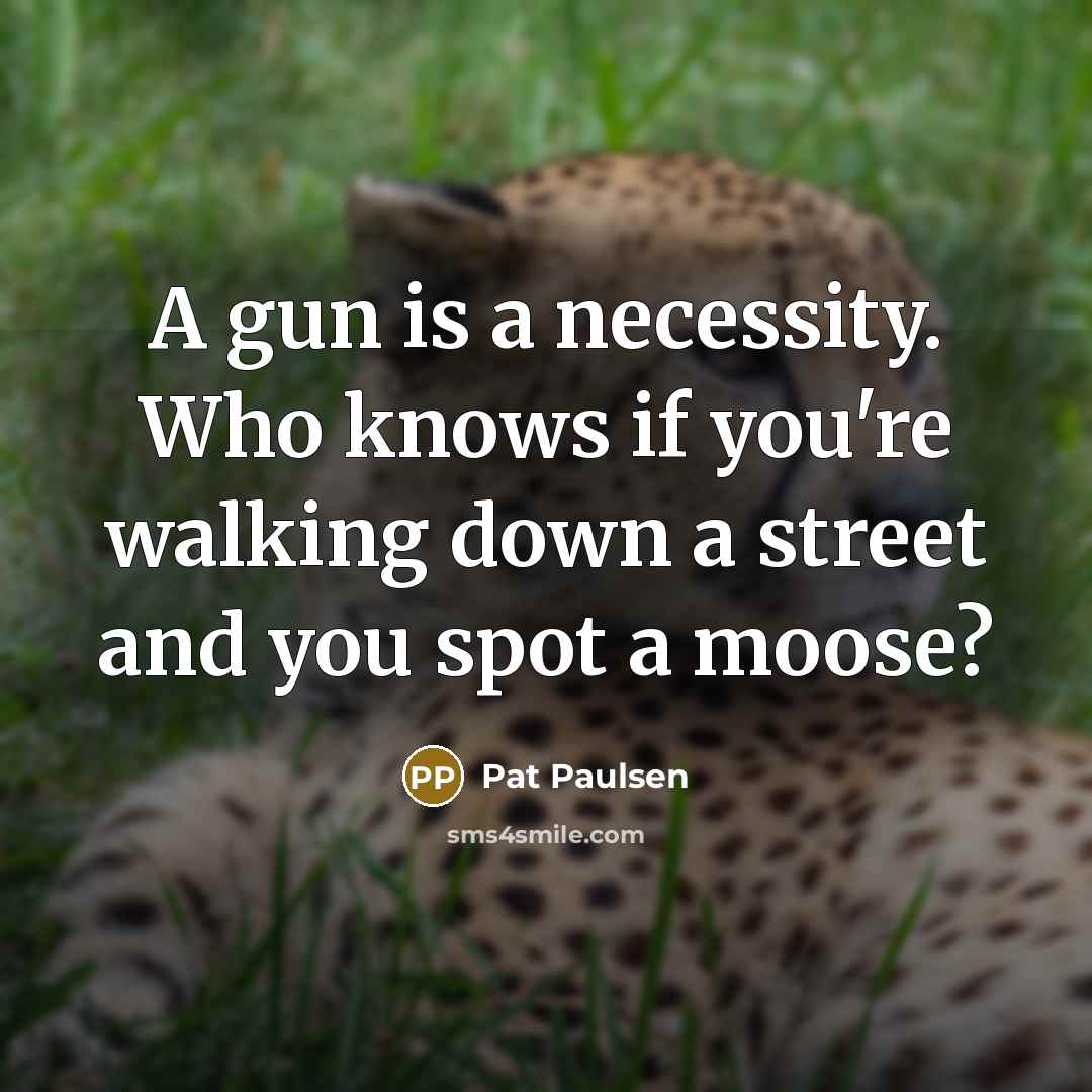 “A gun is a necessity. Who knows if you're walking…” quote by Pat Paulsen