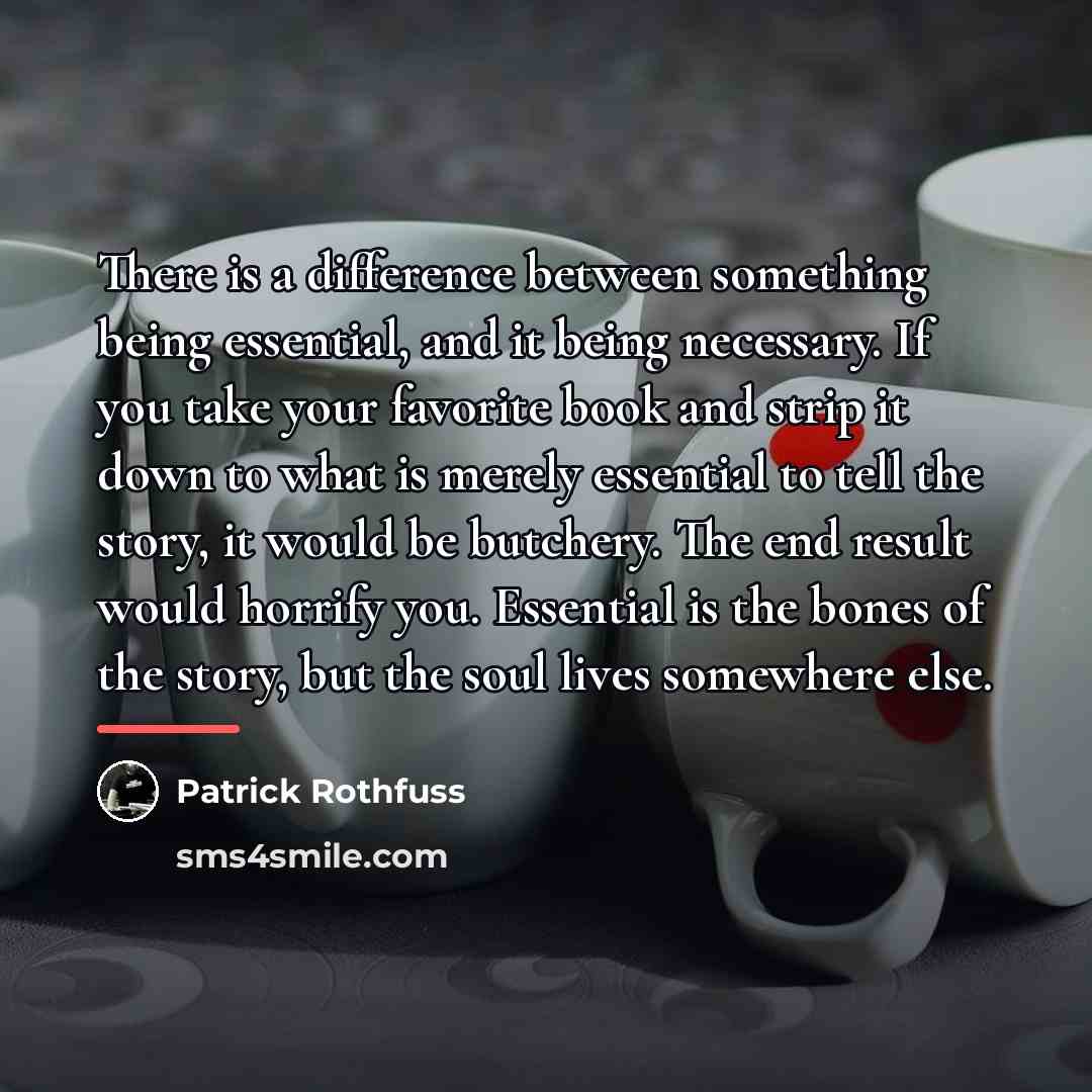 “There is a difference between something being essential, and it…” quote by Patrick Rothfuss