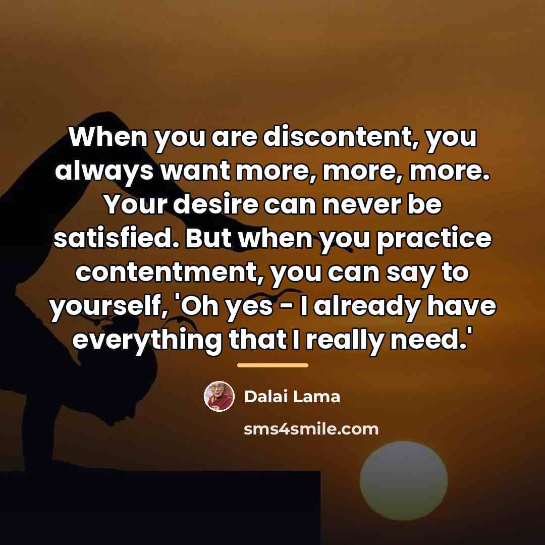 “When you are discontent, you always want more, more, more.…” quote by Dalai Lama