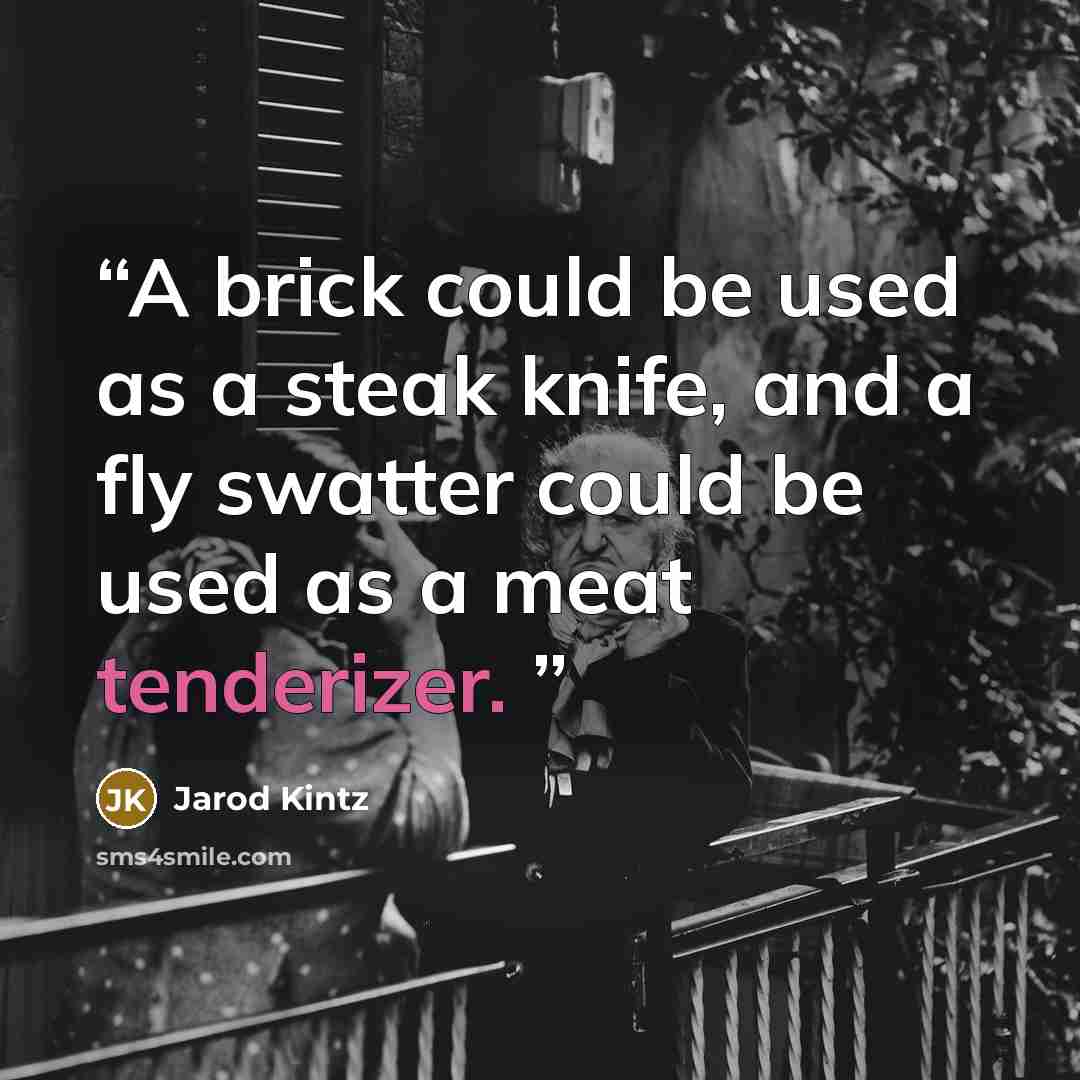 “A brick could be used as a steak knife, and a fly swatter could be used as a meat tenderizer.” quote by Jarod Kintz
