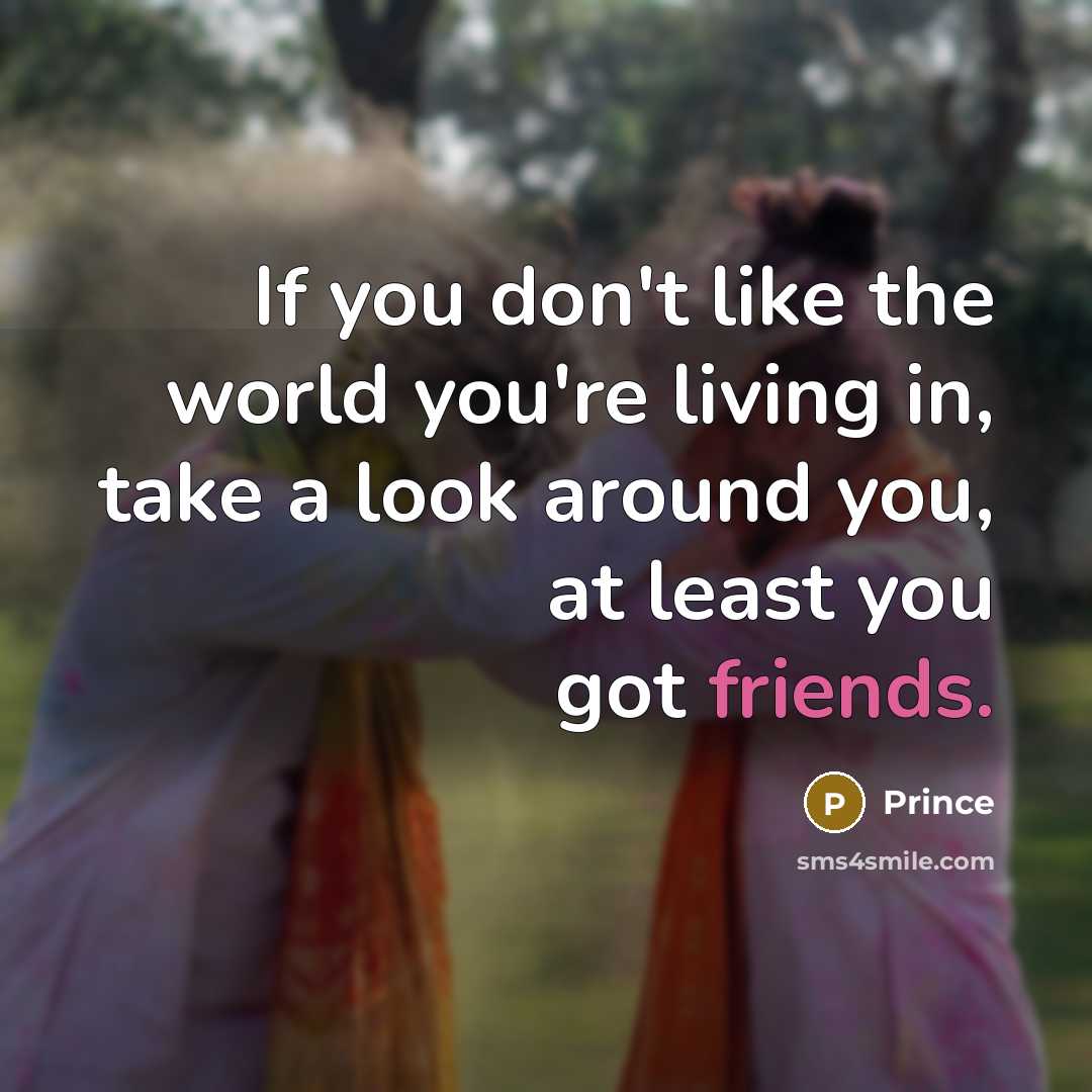 “If you don't like the world you're living in, take a look around you, at least you got friends.” quote by Prince