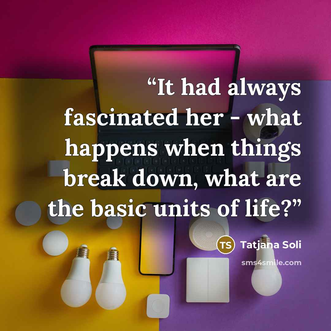 “It had always fascinated her - what happens when things break down, what are the basic units of life?” quote by Tatjana Soli