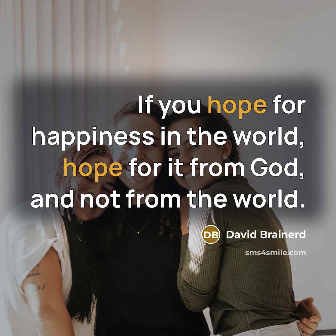“If you hope for happiness in the world, hope for…” quote by David Brainerd