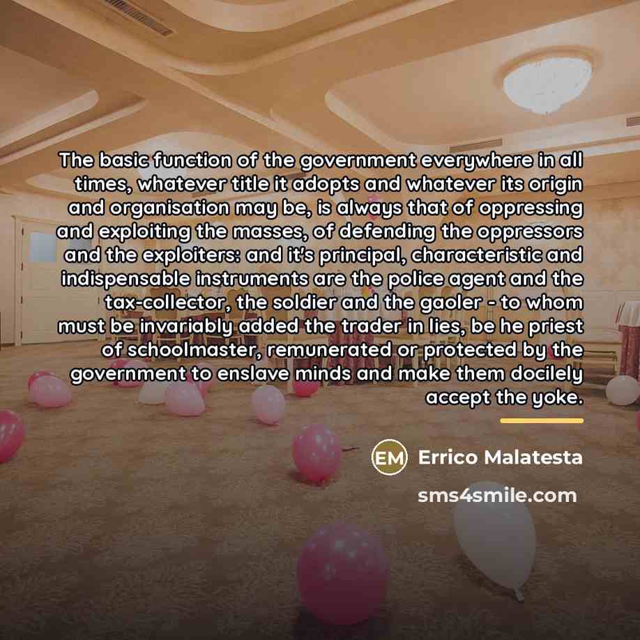 “The basic function of the government everywhere in all times,…” quote by Errico Malatesta