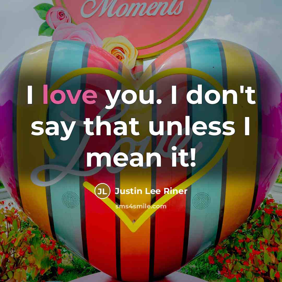 “I love you. I don't say that unless I mean…” quote by Justin Lee Riner