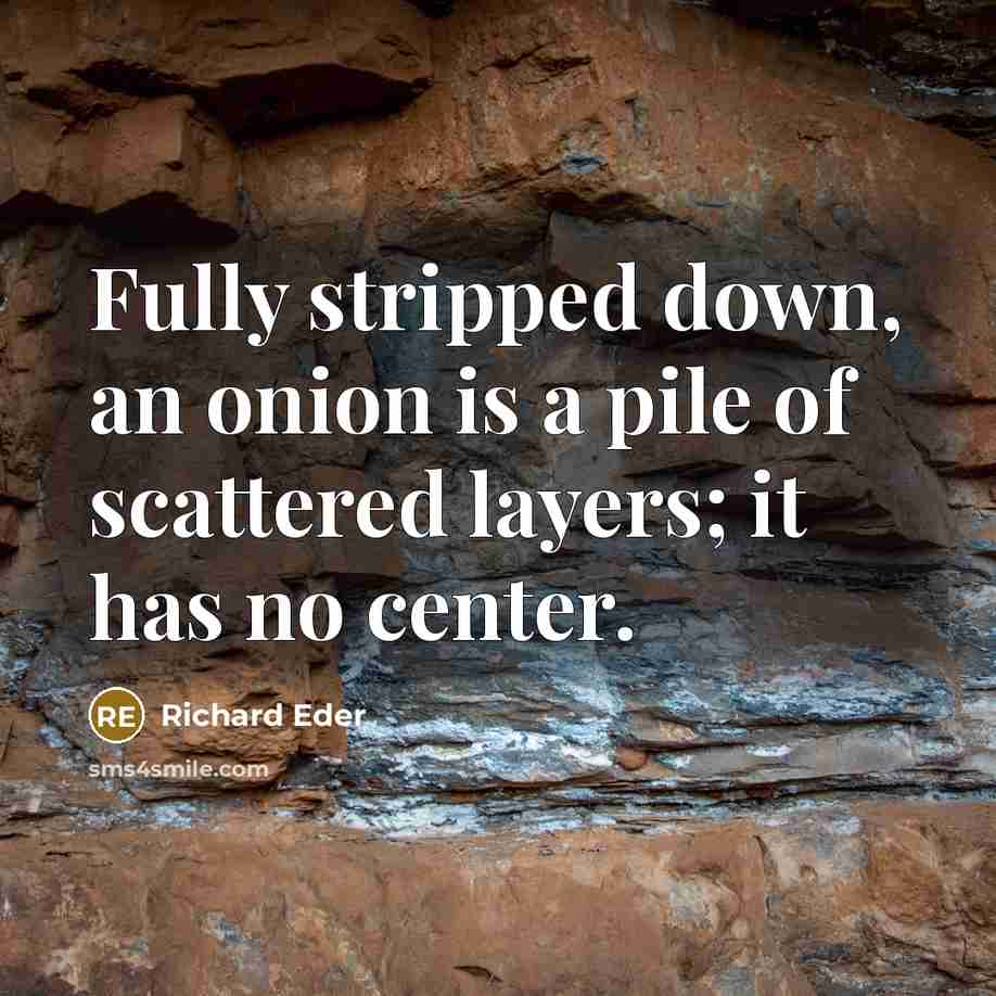 “Fully stripped down, an onion is a pile of scattered…” quote by Richard Eder