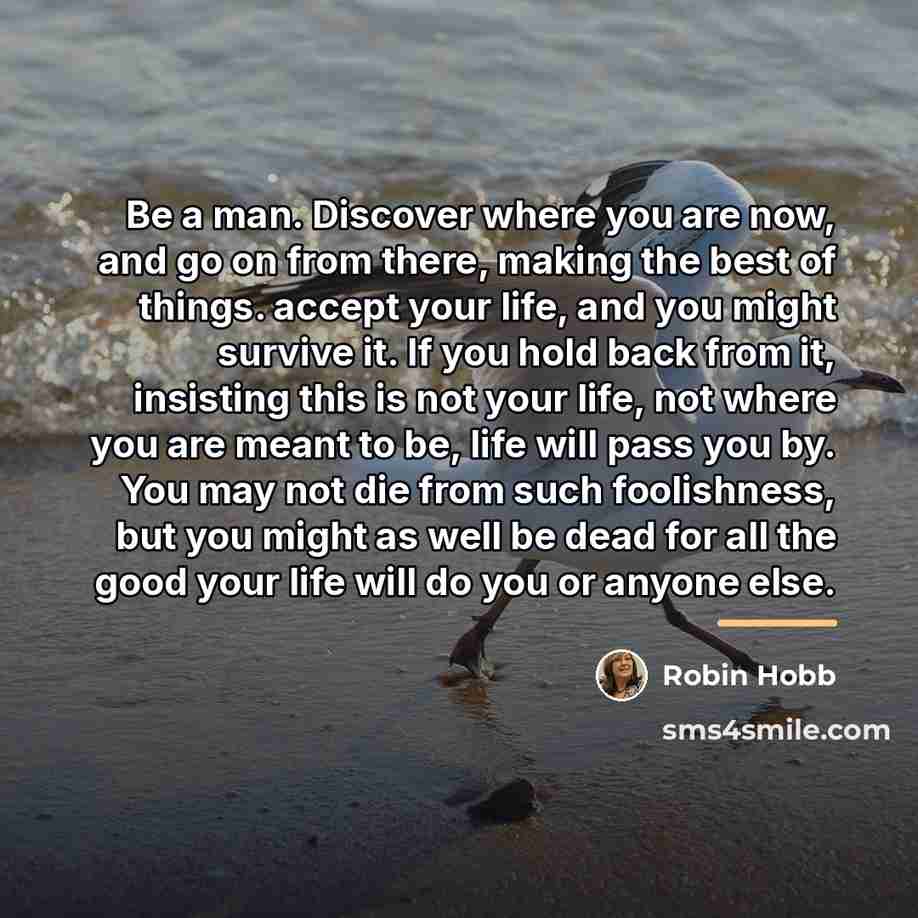 “Be a man. Discover where you are now, and go…” quote by Robin Hobb