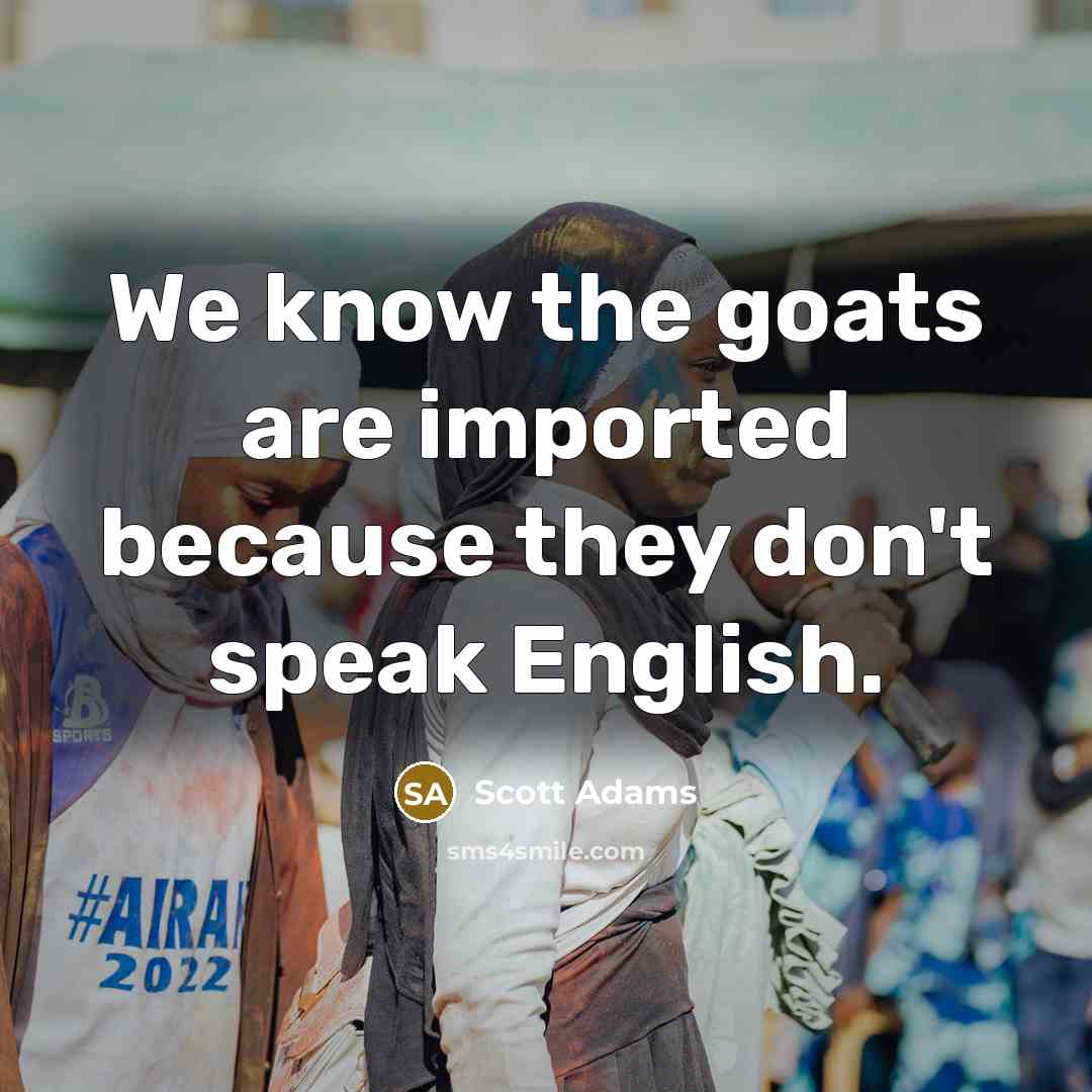 “We know the goats are imported because they don't speak…” quote by Scott Adams
