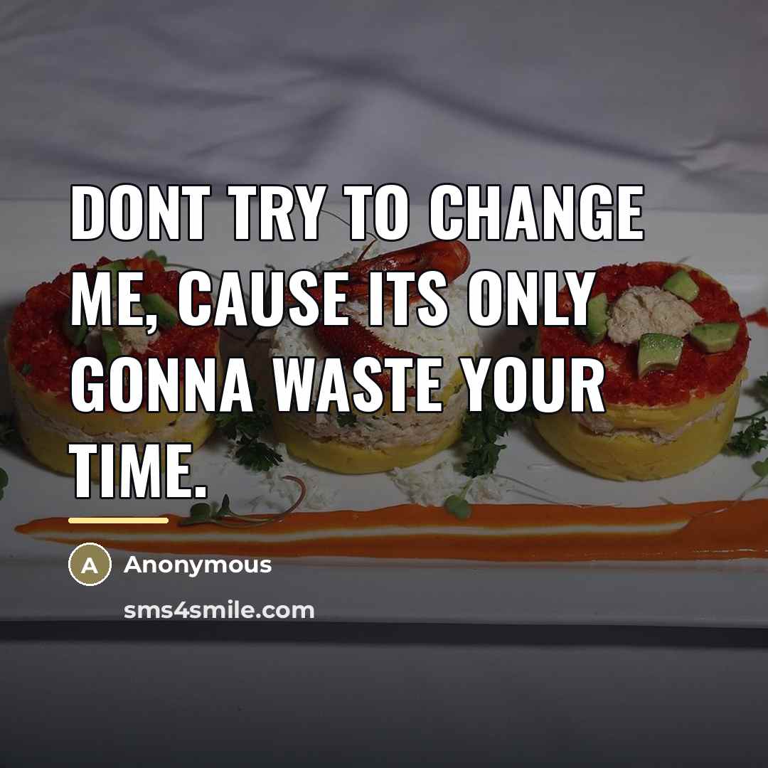 “Dont try to change me, cause its only gonna waste…” quote by Anonymous