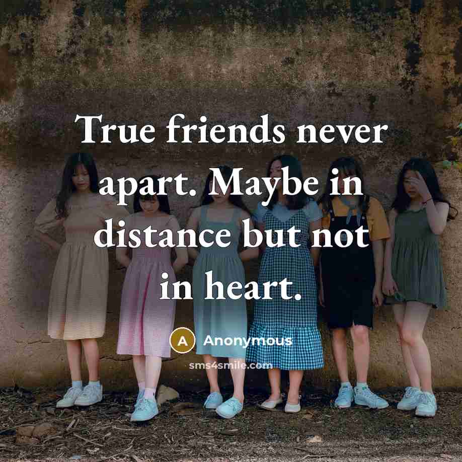 “True friends never apart. Maybe in distance but not in heart.” quote by Anonymous