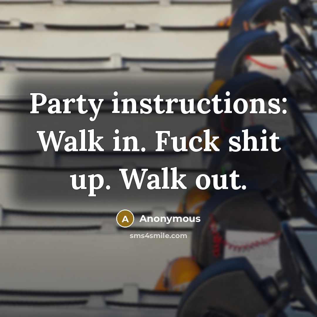 “Party instructions: Walk in. Fuck shit up. Walk out.…” quote by Anonymous