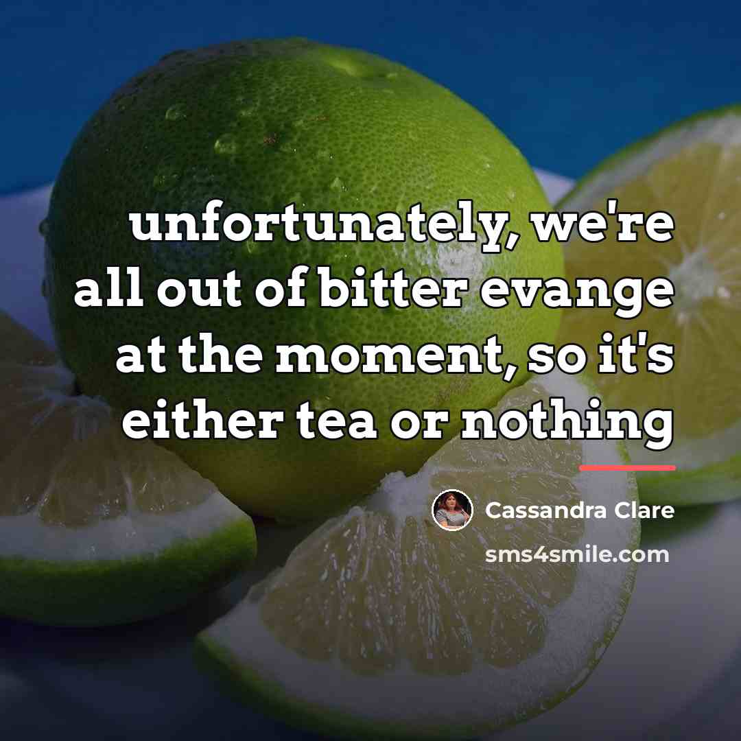 “unfortunately, we're all out of bitter evange at the moment,…” quote by Cassandra Clare