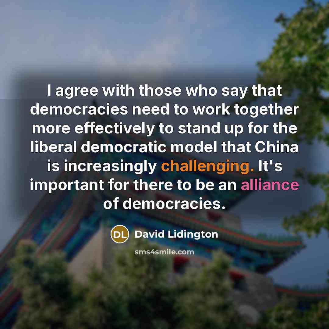 “I agree with those who say that democracies need to work together more effectively to stand up for the liberal democratic model that China is increasingly challenging. It's important for there to be an alliance of democracies.” quote by David Lidington