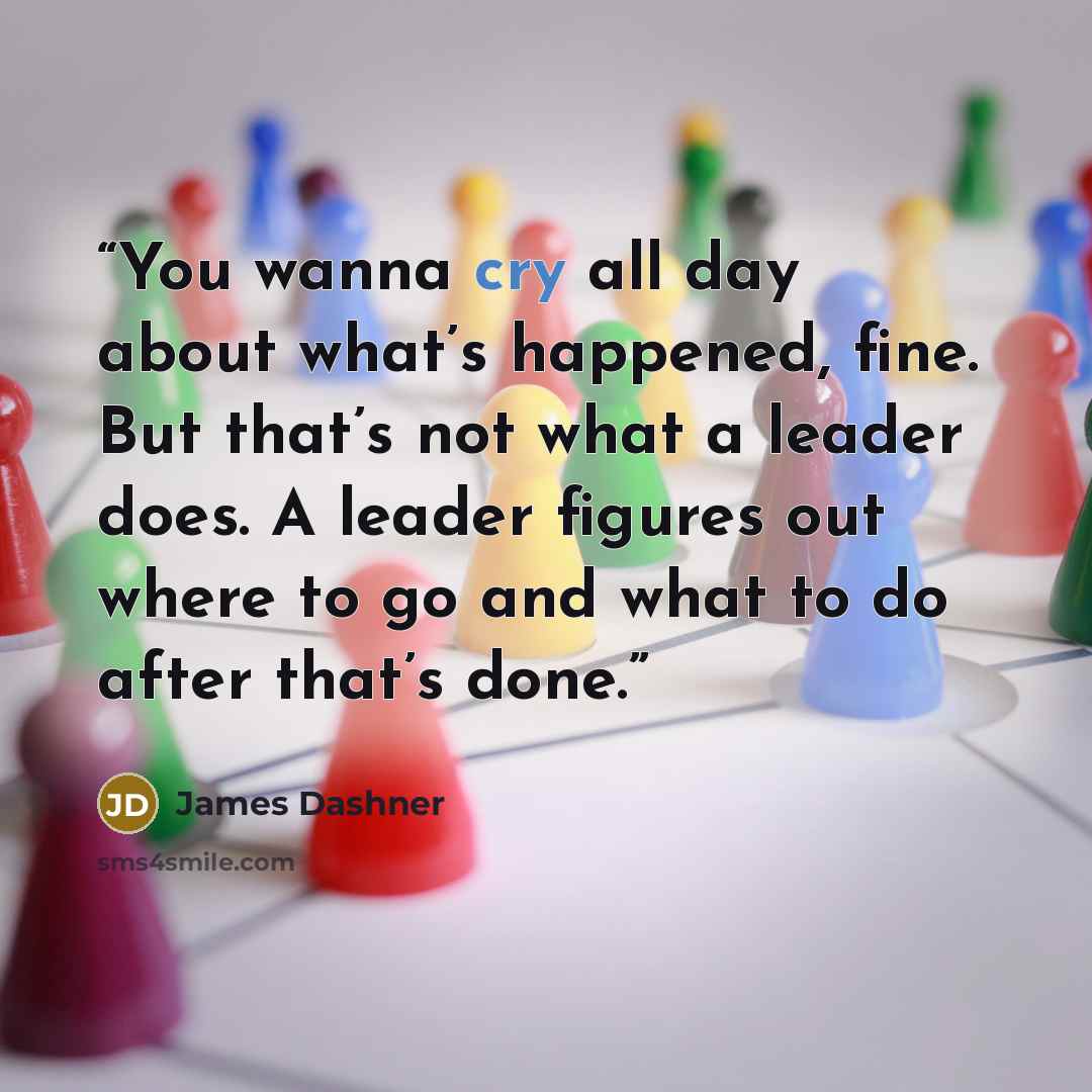 “You wanna cry all day about what’s happened, fine. But that’s not what a leader does. A leader figures out where to go and what to do after that’s done.” quote by James Dashner