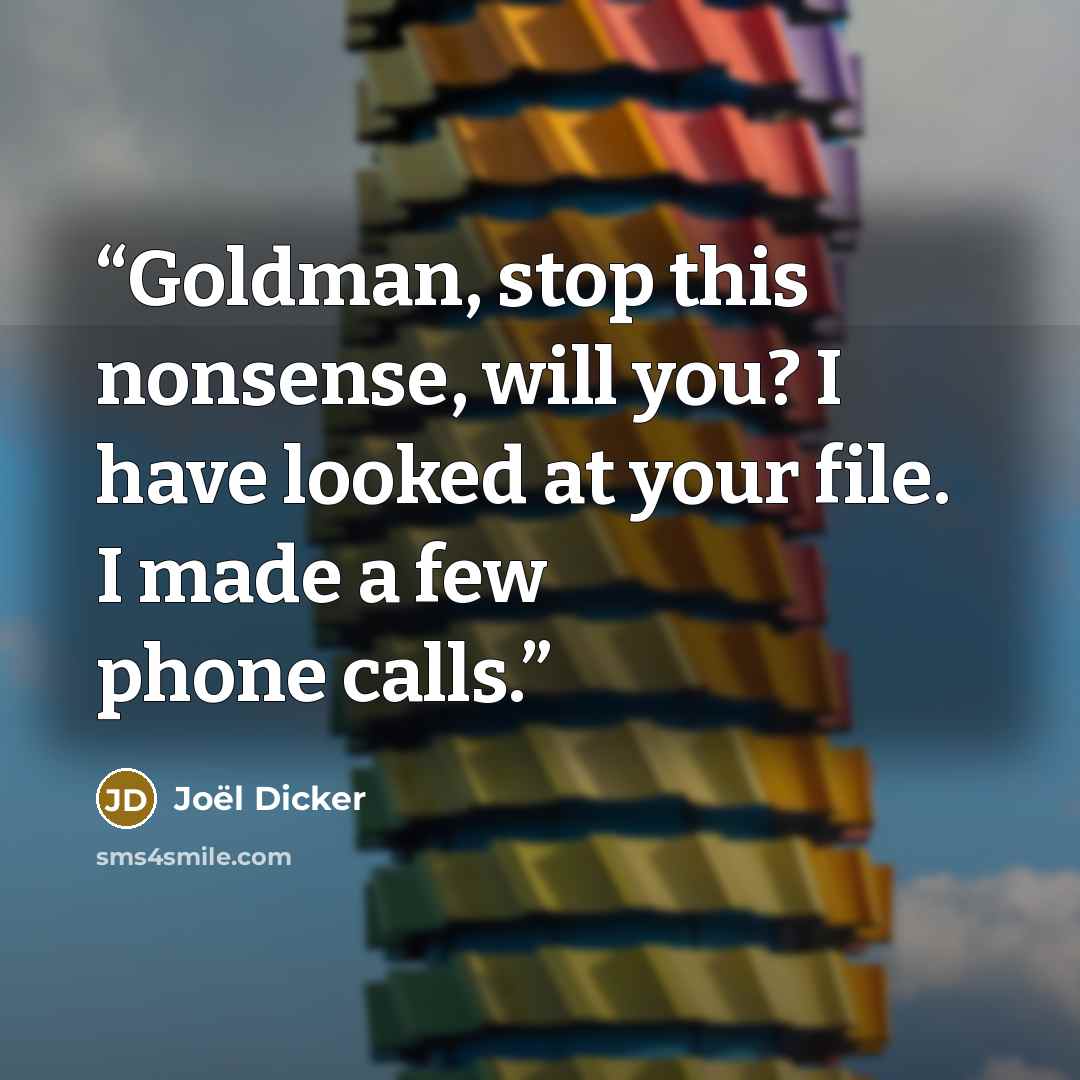 “Goldman, stop this nonsense, will you? I have looked at your file. I made a few phone calls.” quote by Joël Dicker